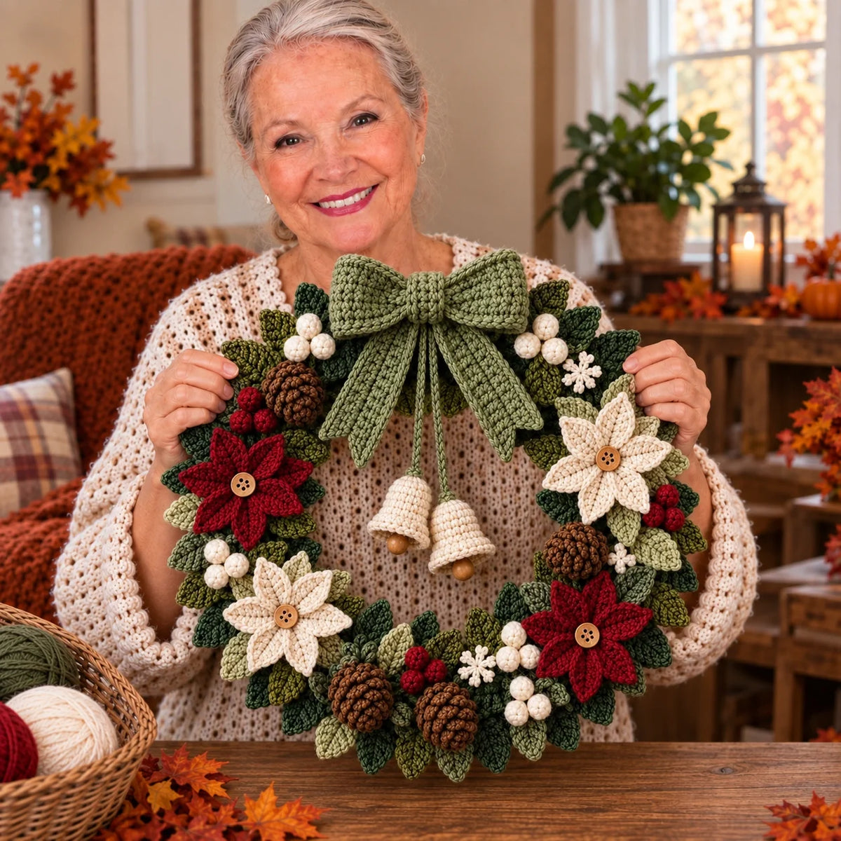 Poinsettia Christmas Wreath Crochet Pattern