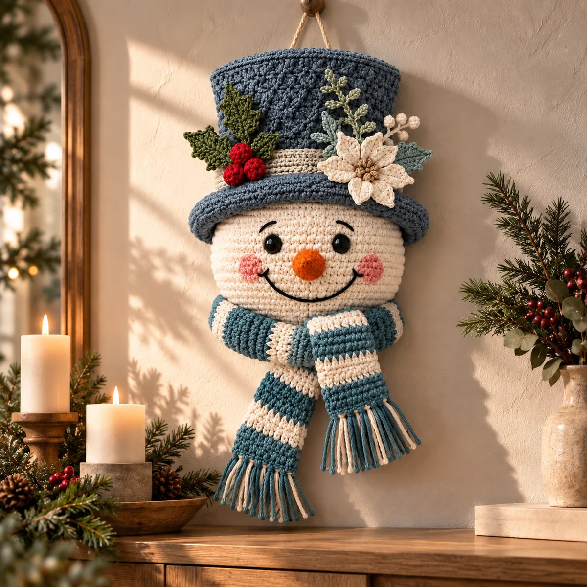 Winterberry Snowman Door Hanger Crochet Pattern ☃️