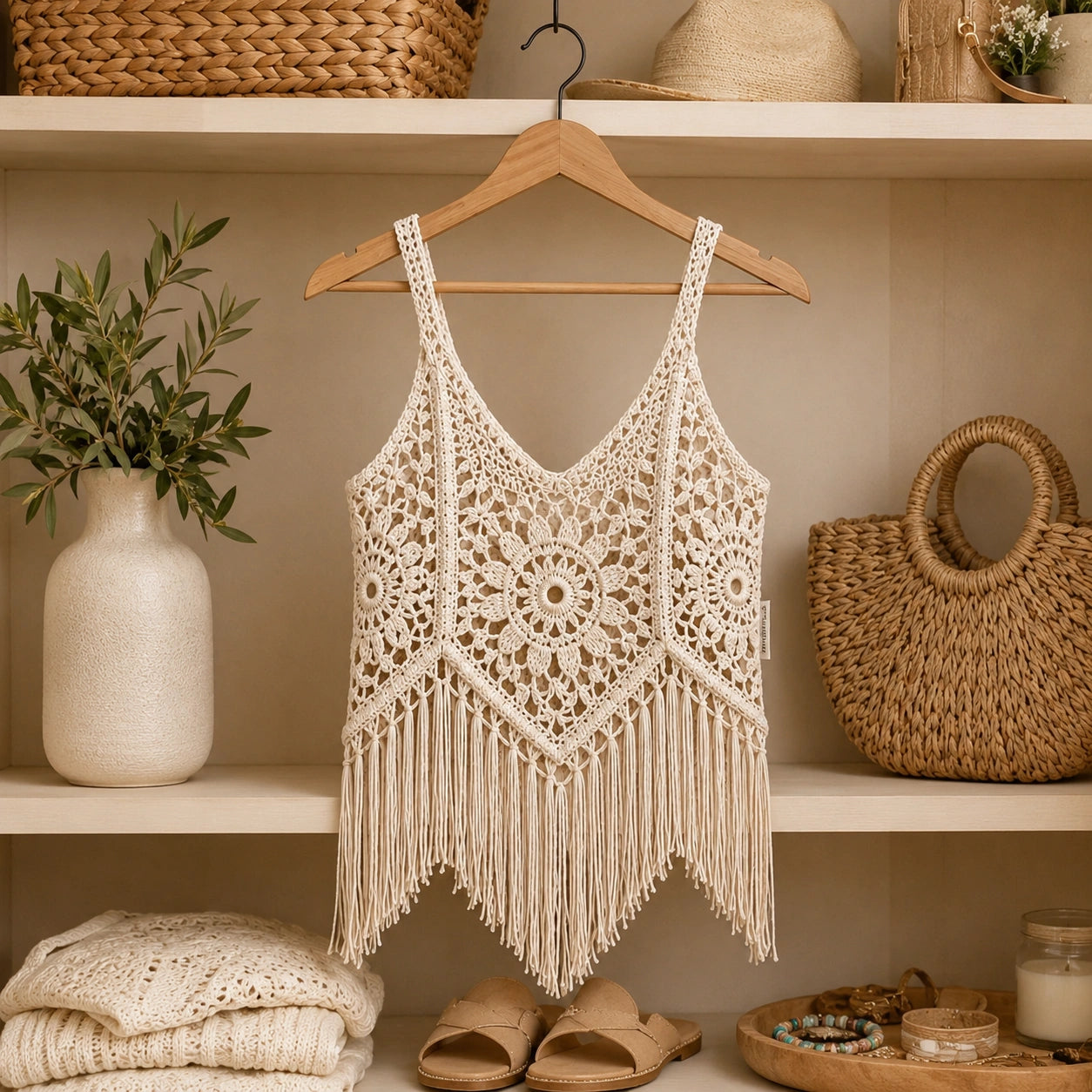 The Desert Bloom Fringed Tank Top