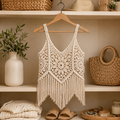 The Desert Bloom Fringed Tank Top