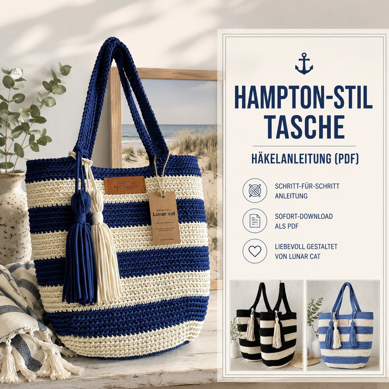Hampton Style Bag Crochet Pattern - PDF Download, DIY Tote Bag Crochet Pattern