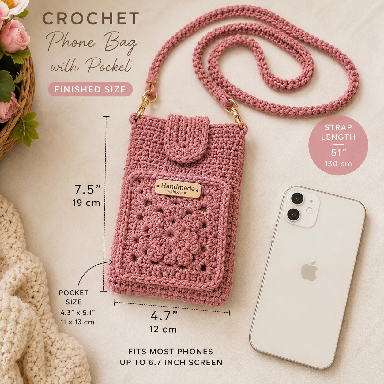 Cute Crochet Phone Bag with Pocket