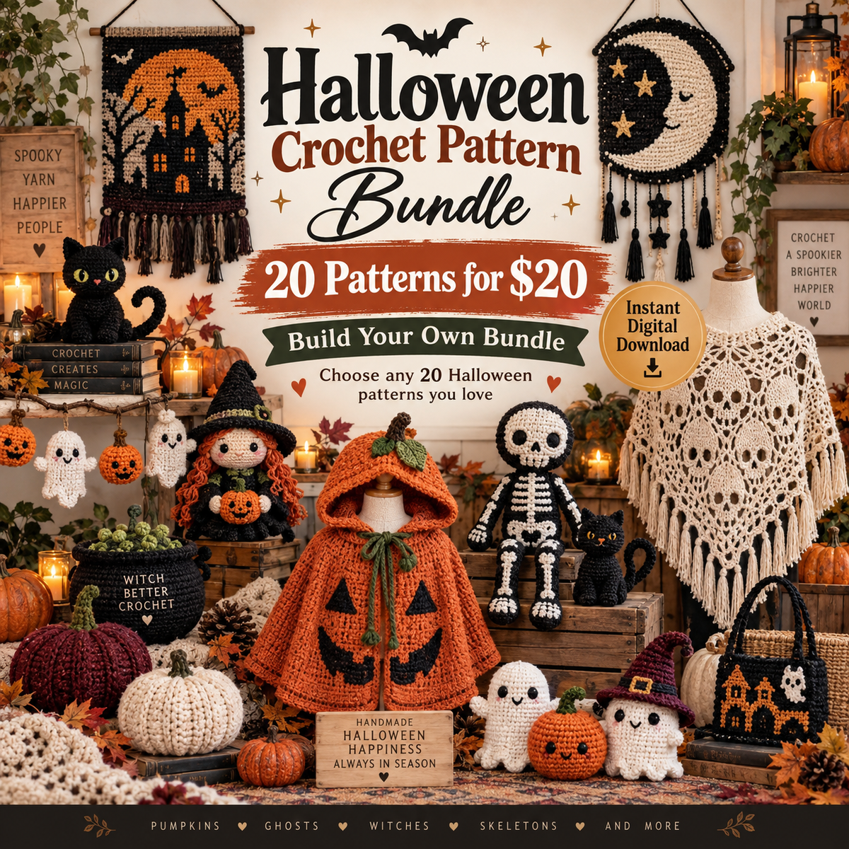 🎃 Halloween Crochet Pattern Bundle: 20 Patterns for $20