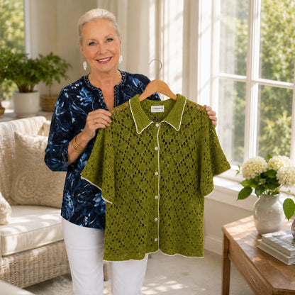 Yolanda Shirt Crochet Pattern - Textured Button-Up PDF, XS-5XL