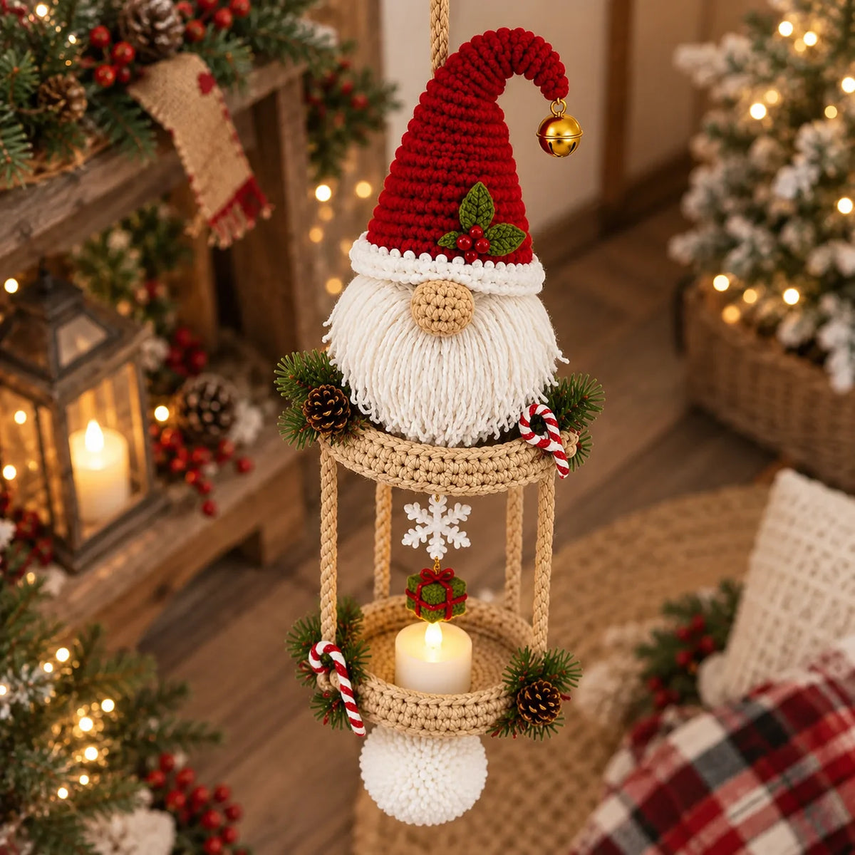 Christmas Gnome Hanging Lantern Crochet Pattern – LED Tea Light Holder