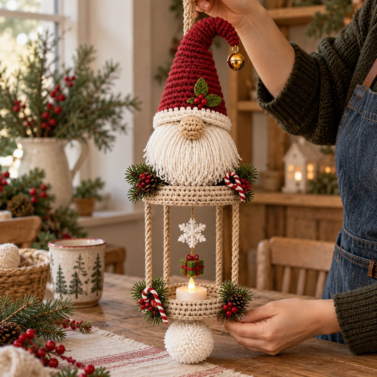 Christmas Gnome Hanging Lantern Crochet Pattern – LED Tea Light Holder