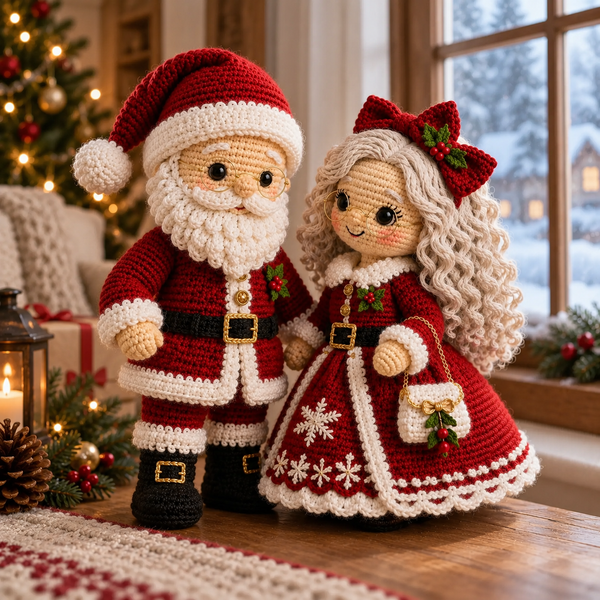 Crochet Christmas Santa & Mrs. Claus Amigurumi Doll Pattern Set