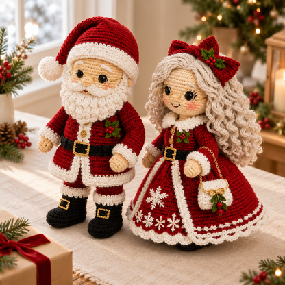 Crochet Christmas Santa & Mrs. Claus Amigurumi Doll Pattern Set