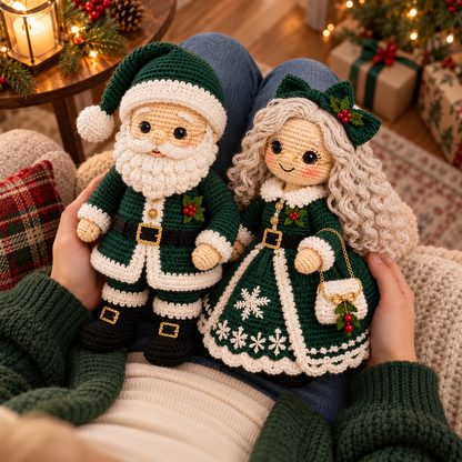 Crochet Christmas Santa & Mrs. Claus Amigurumi Doll Pattern Set