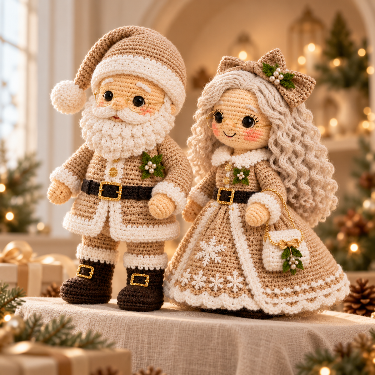 Crochet Christmas Santa & Mrs. Claus Amigurumi Doll Pattern Set