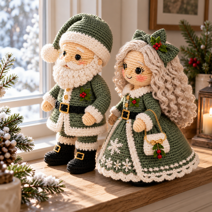 Crochet Christmas Santa & Mrs. Claus Amigurumi Doll Pattern Set