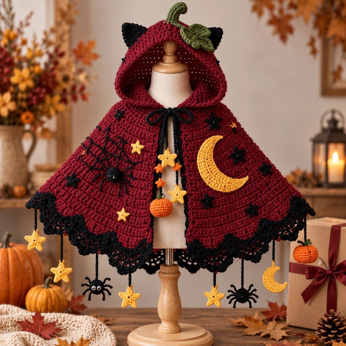 Pumpkin Moon Crochet Cape Pattern – Kids Halloween Hooded Cape