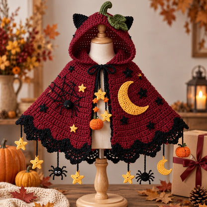 Pumpkin Moon Crochet Cape Pattern – Kids Halloween Hooded Cape