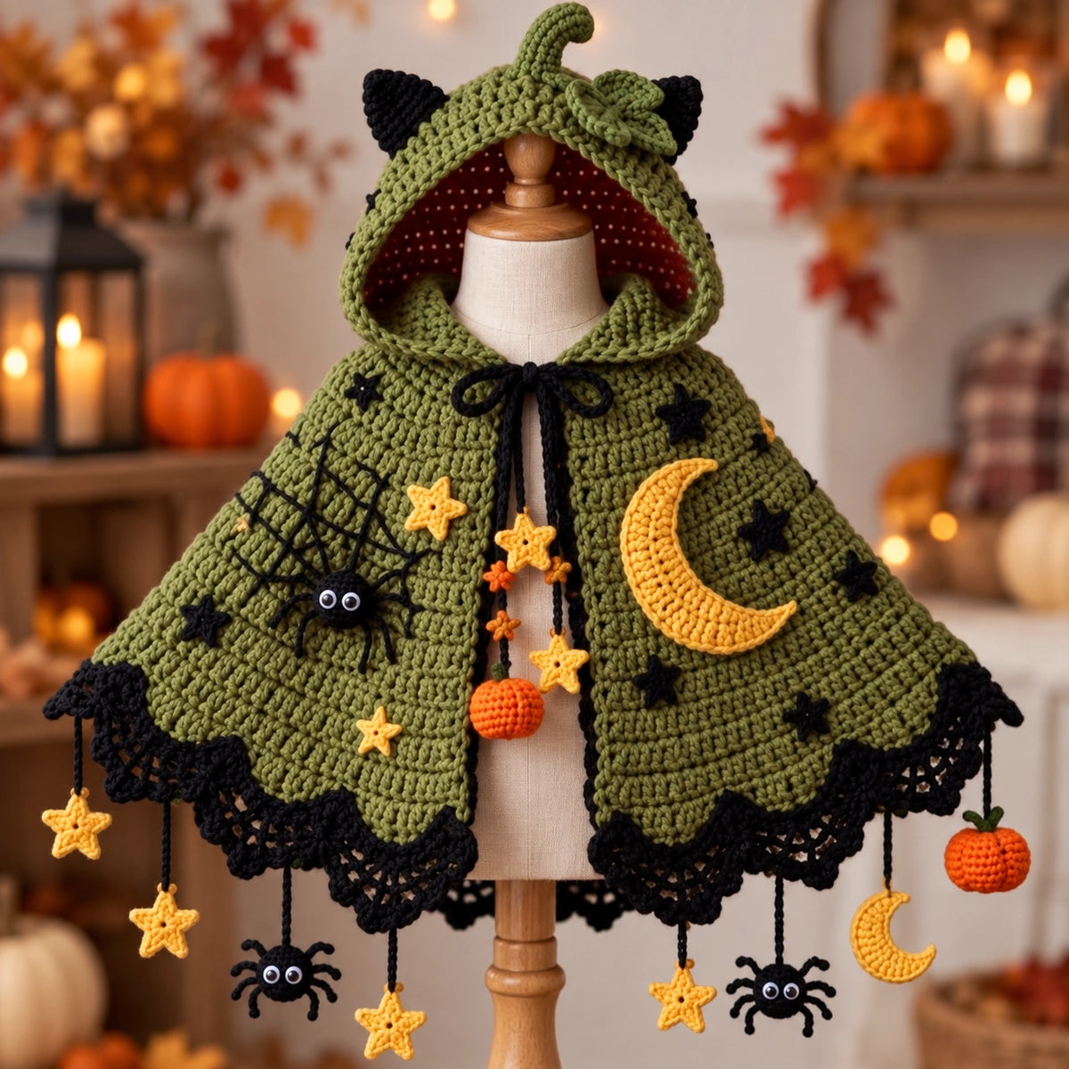 Pumpkin Moon Crochet Cape Pattern – Kids Halloween Hooded Cape