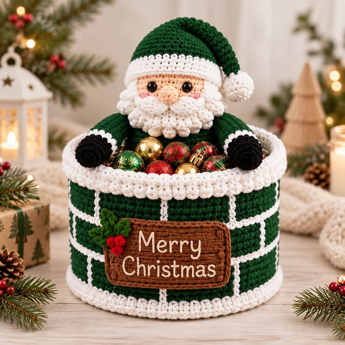 Santa Chimney Crochet Basket Pattern – Christmas Candy Holder