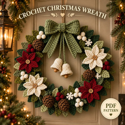 Poinsettia Christmas Wreath Crochet Pattern