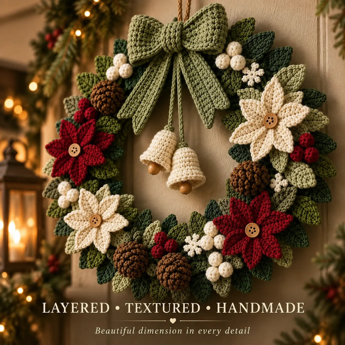 Poinsettia Christmas Wreath Crochet Pattern