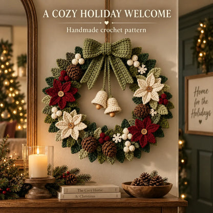 Poinsettia Christmas Wreath Crochet Pattern