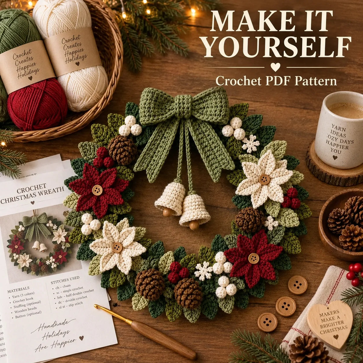 Poinsettia Christmas Wreath Crochet Pattern