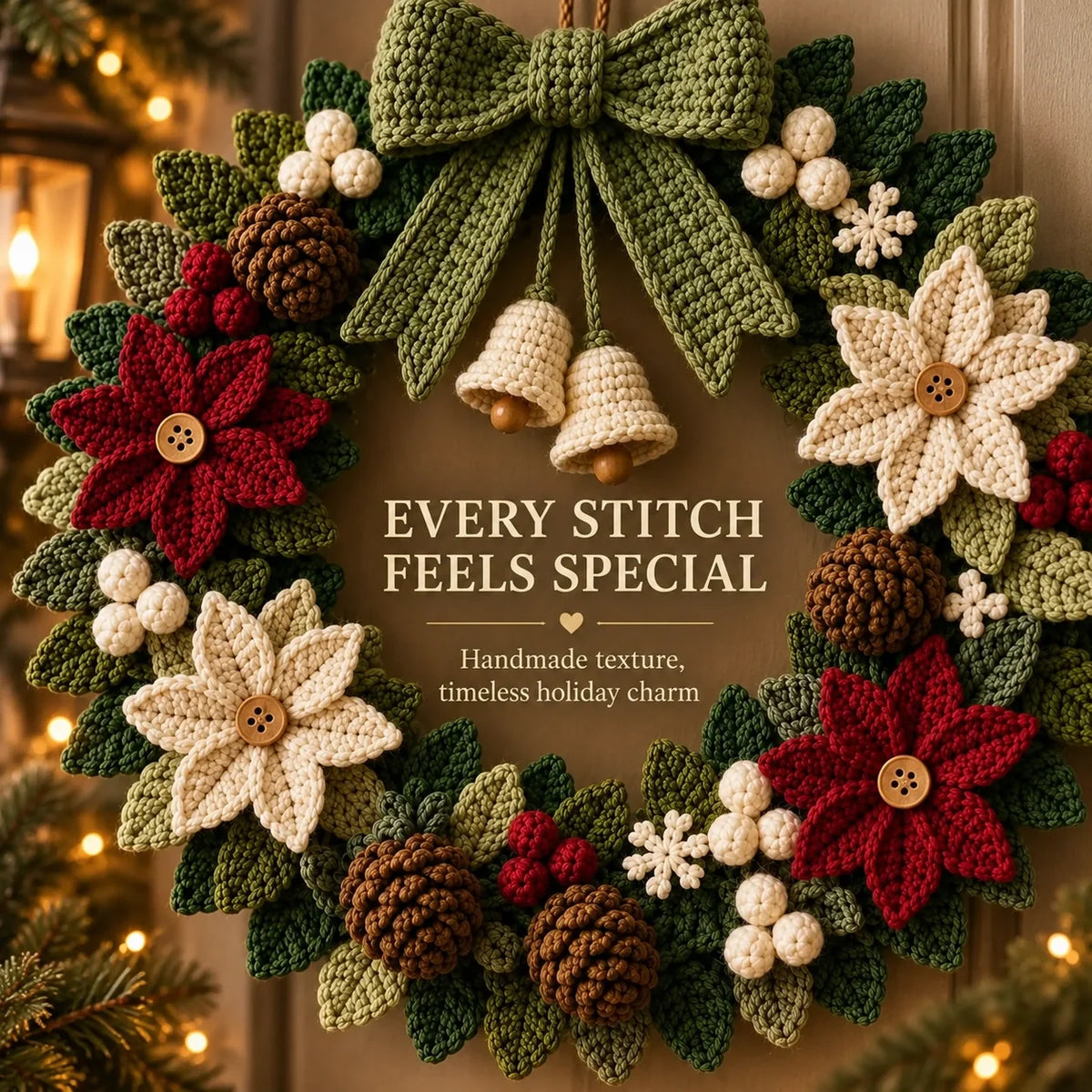 Poinsettia Christmas Wreath Crochet Pattern