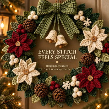 Poinsettia Christmas Wreath Crochet Pattern