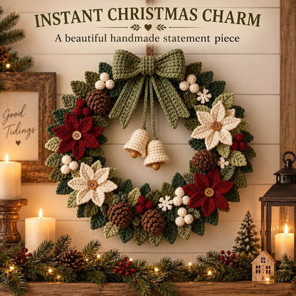 Poinsettia Christmas Wreath Crochet Pattern