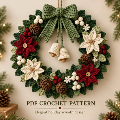 Poinsettia Christmas Wreath Crochet Pattern