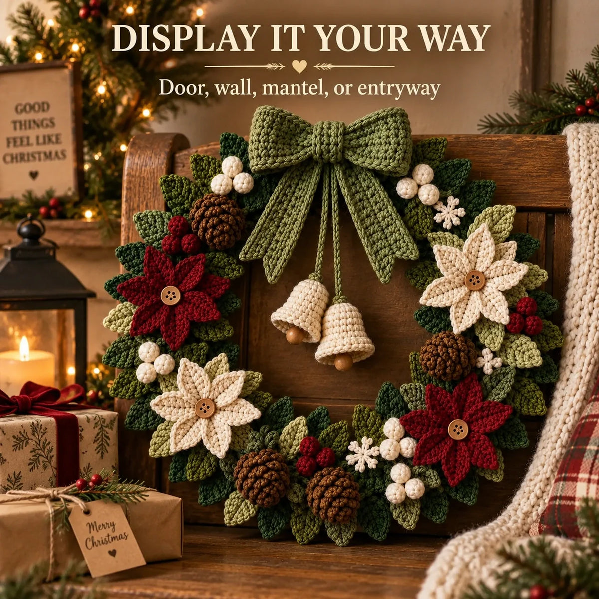 Poinsettia Christmas Wreath Crochet Pattern