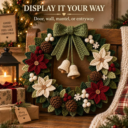 Poinsettia Christmas Wreath Crochet Pattern