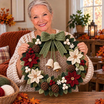 Poinsettia Christmas Wreath Crochet Pattern