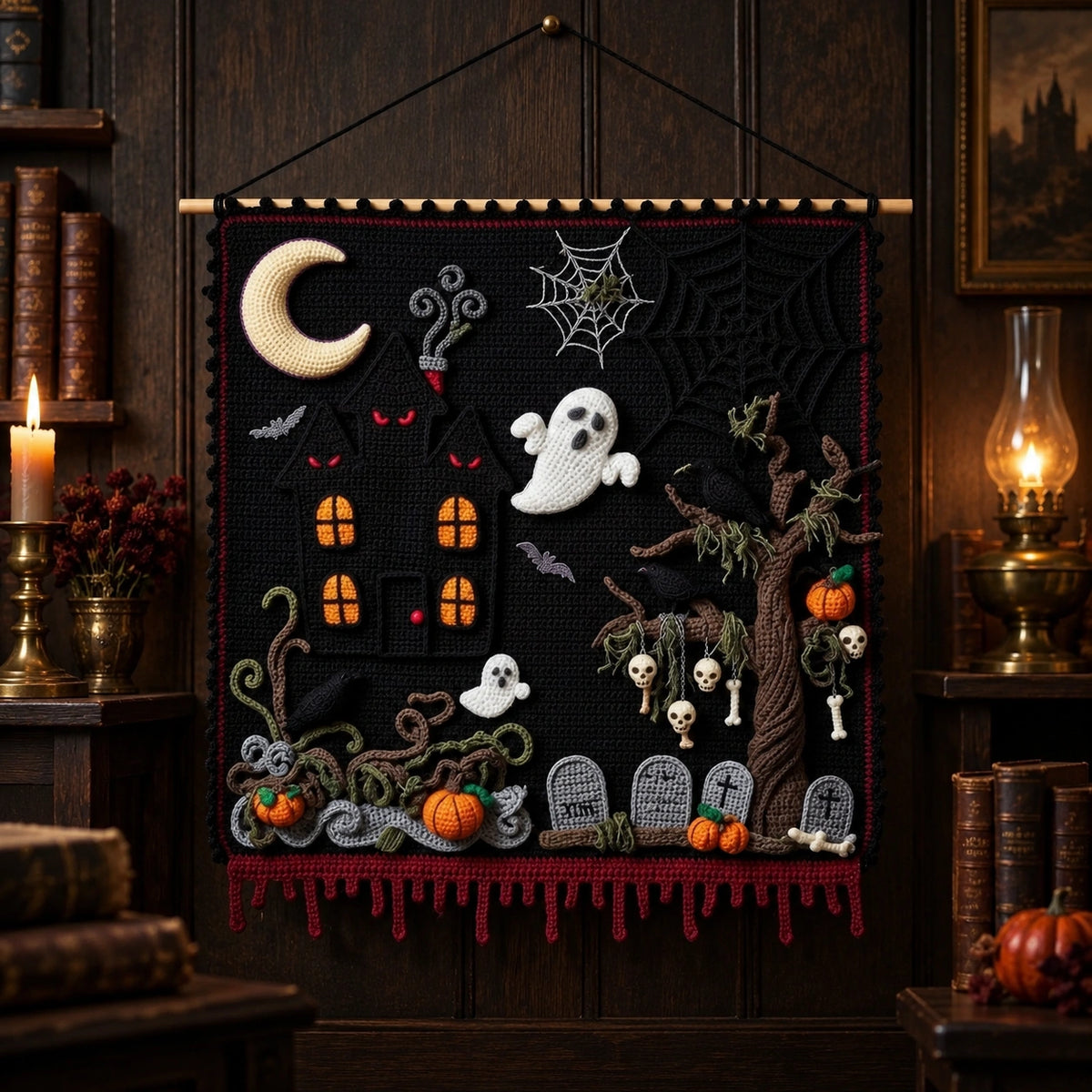 Haunted Hollow Crochet Wall Hanging Pattern – Halloween Tapestry