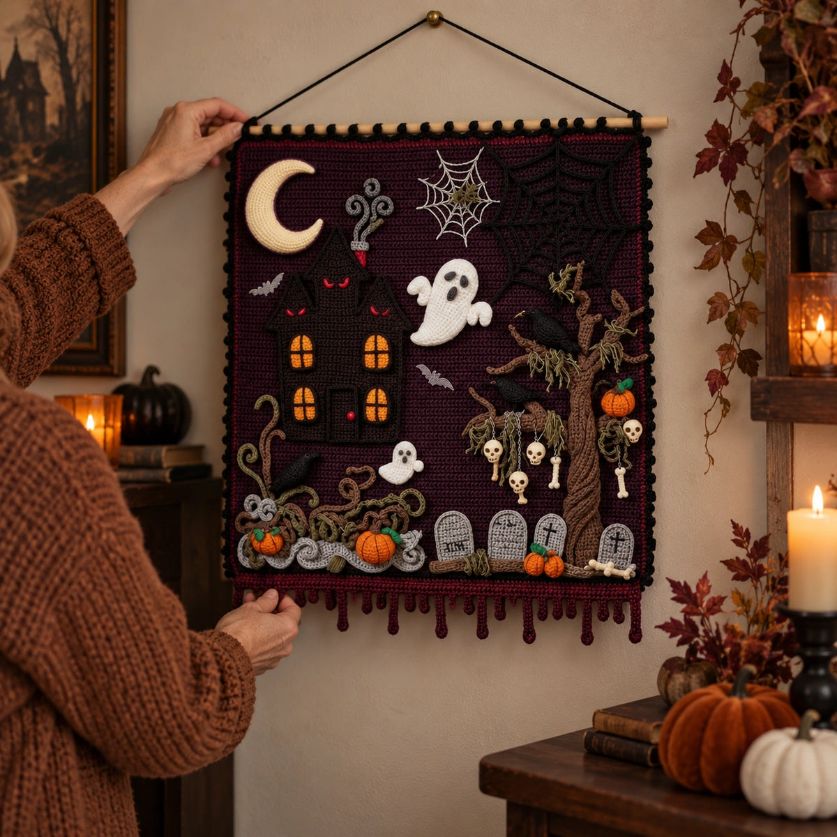Haunted Hollow Crochet Wall Hanging Pattern – Halloween Tapestry