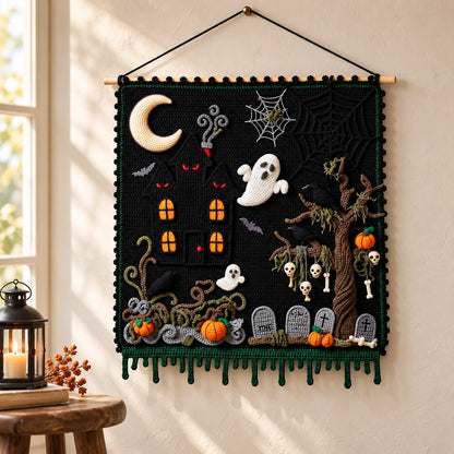Haunted Hollow Crochet Wall Hanging Pattern – Halloween Tapestry
