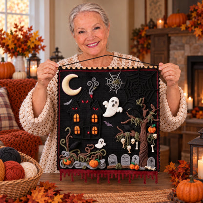 Haunted Hollow Crochet Wall Hanging Pattern – Halloween Tapestry