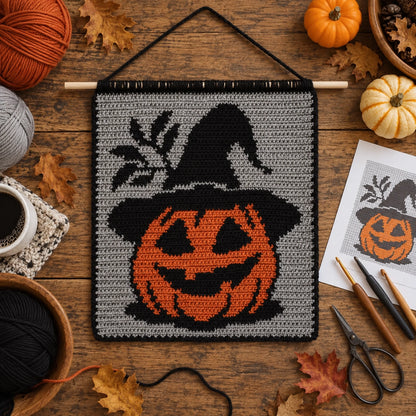 Halloween Pumpkin Witch Crochet Tapestry Pattern