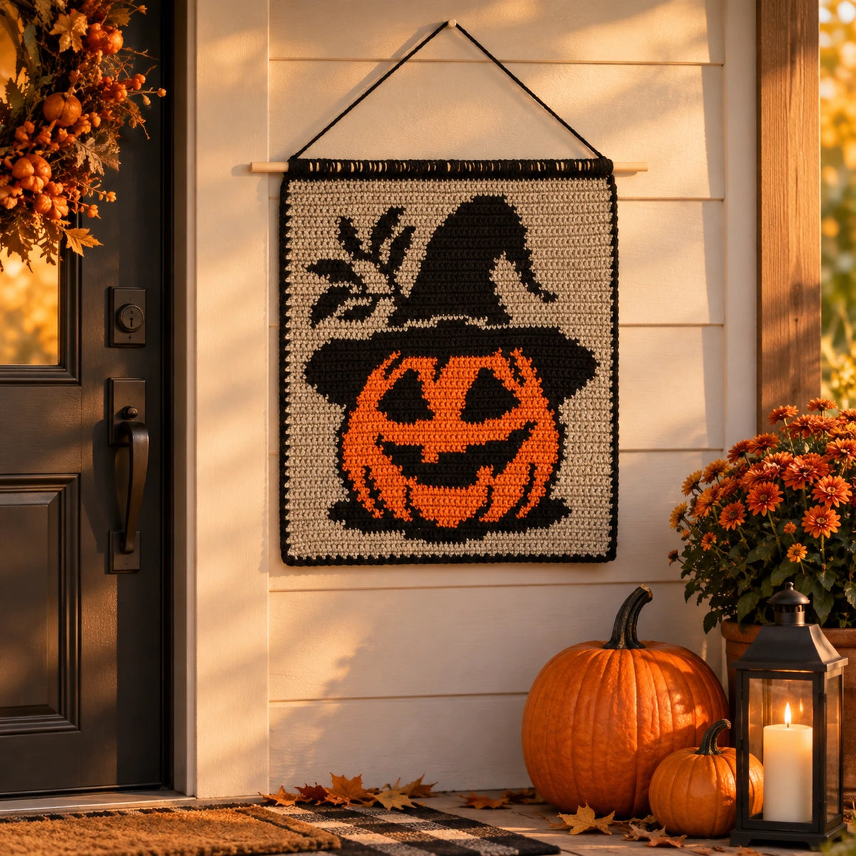 Halloween Pumpkin Witch Crochet Tapestry Pattern