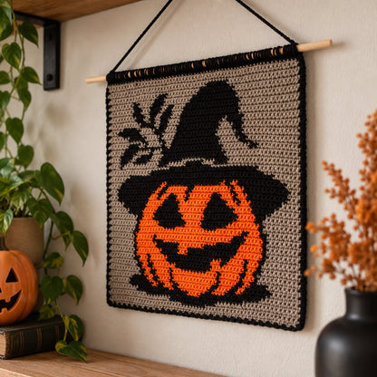 Halloween Pumpkin Witch Crochet Tapestry Pattern
