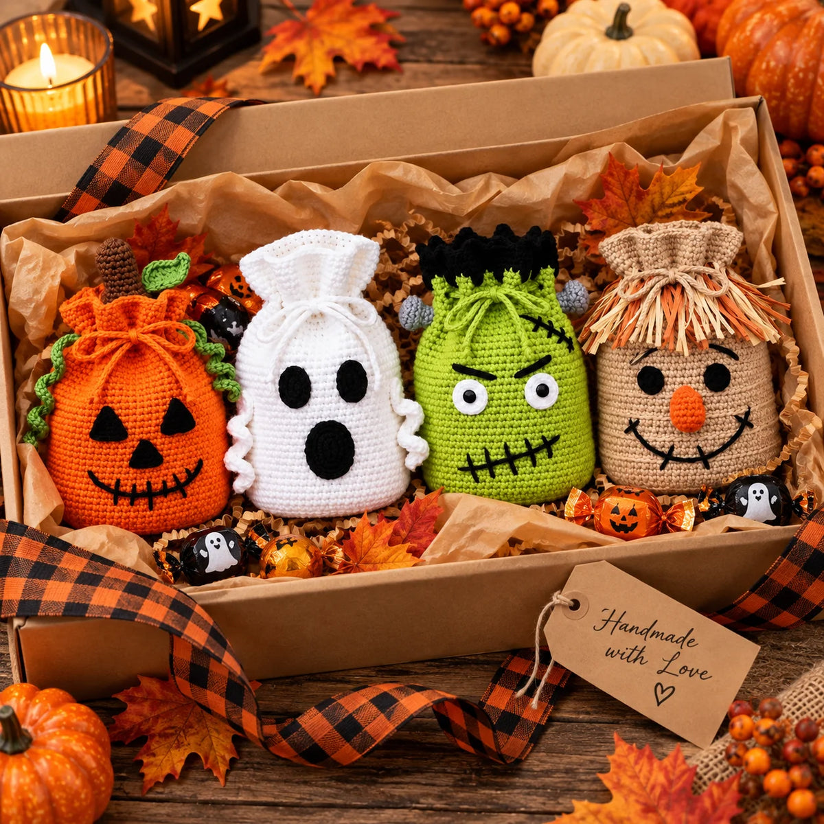 Crochet Halloween Treat Bag Pattern Set – 4 Spooky Designs