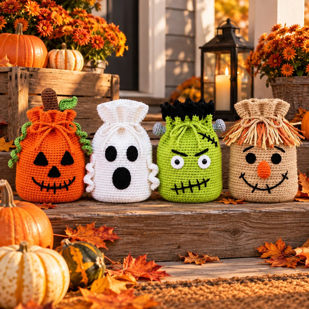 Crochet Halloween Treat Bag Pattern Set – 4 Spooky Designs