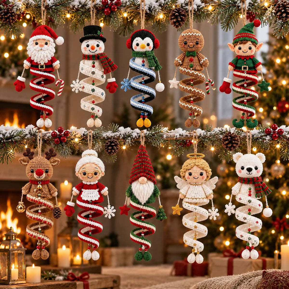 Christmas Spiral Ornament Crochet Pattern Set – 10 Festive Characters