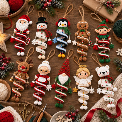 Christmas Spiral Ornament Crochet Pattern Set – 10 Festive Characters