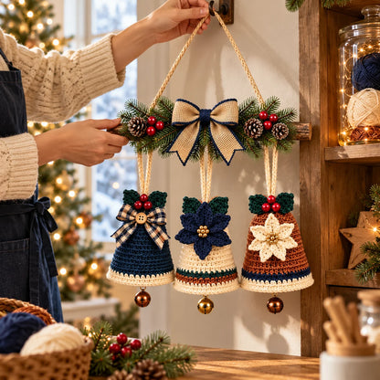 Christmas Crochet Bell Wall Hanging Pattern – Poinsettia & Bow Decor