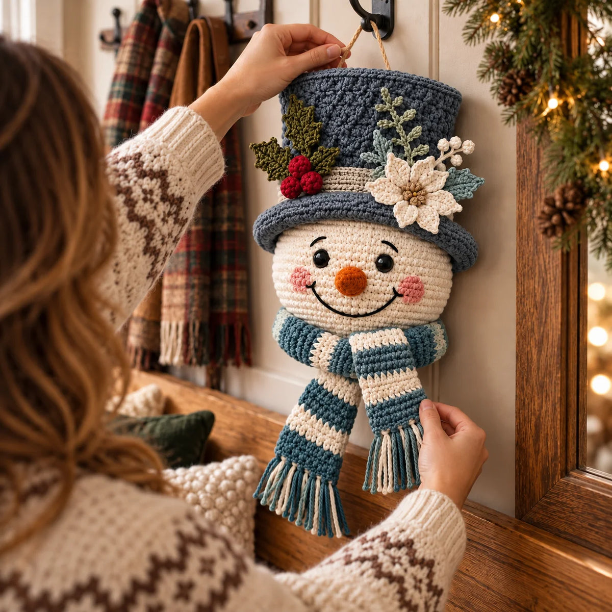 Winterberry Snowman Door Hanger Crochet Pattern ☃️