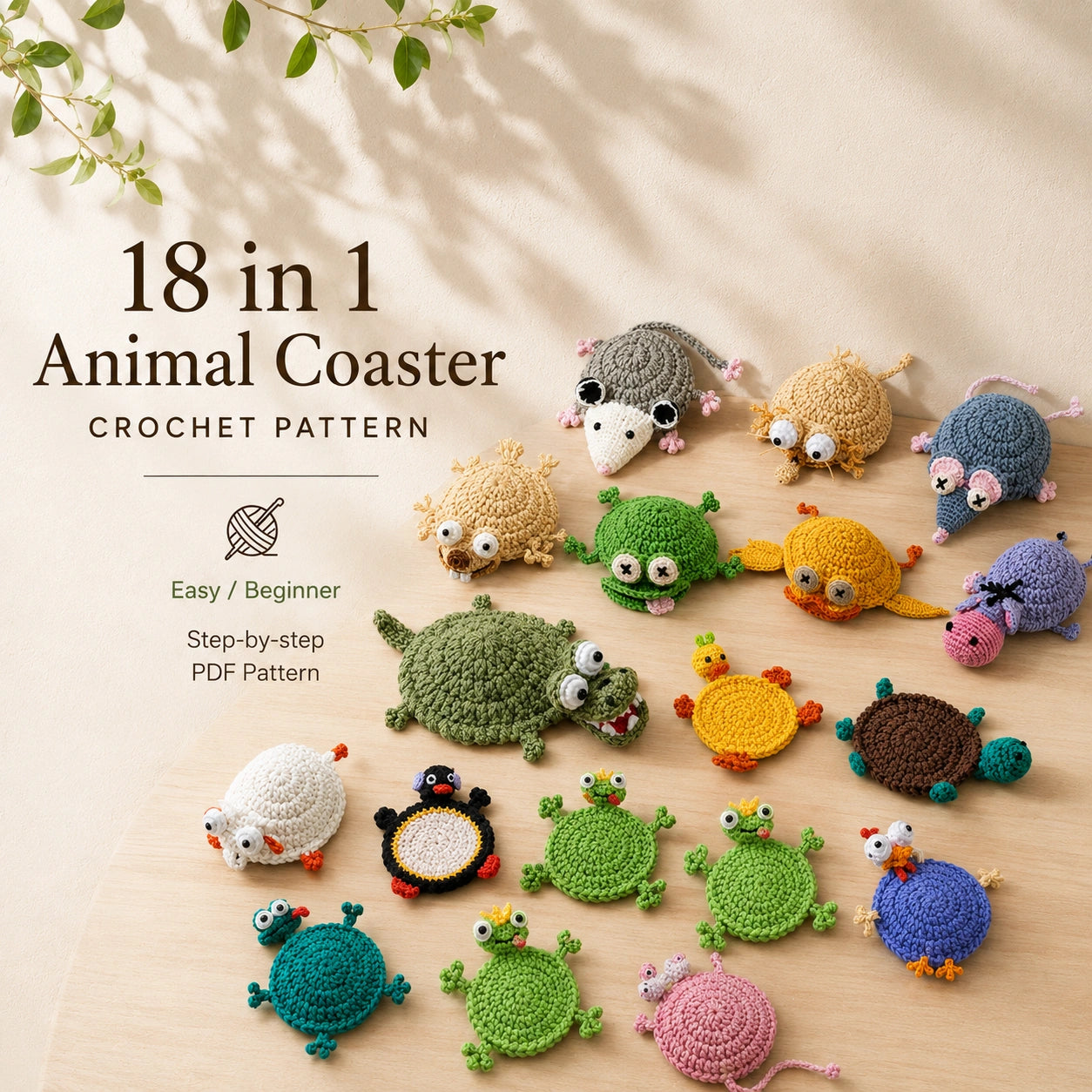18-in-1 Animal Coaster Crochet Pattern