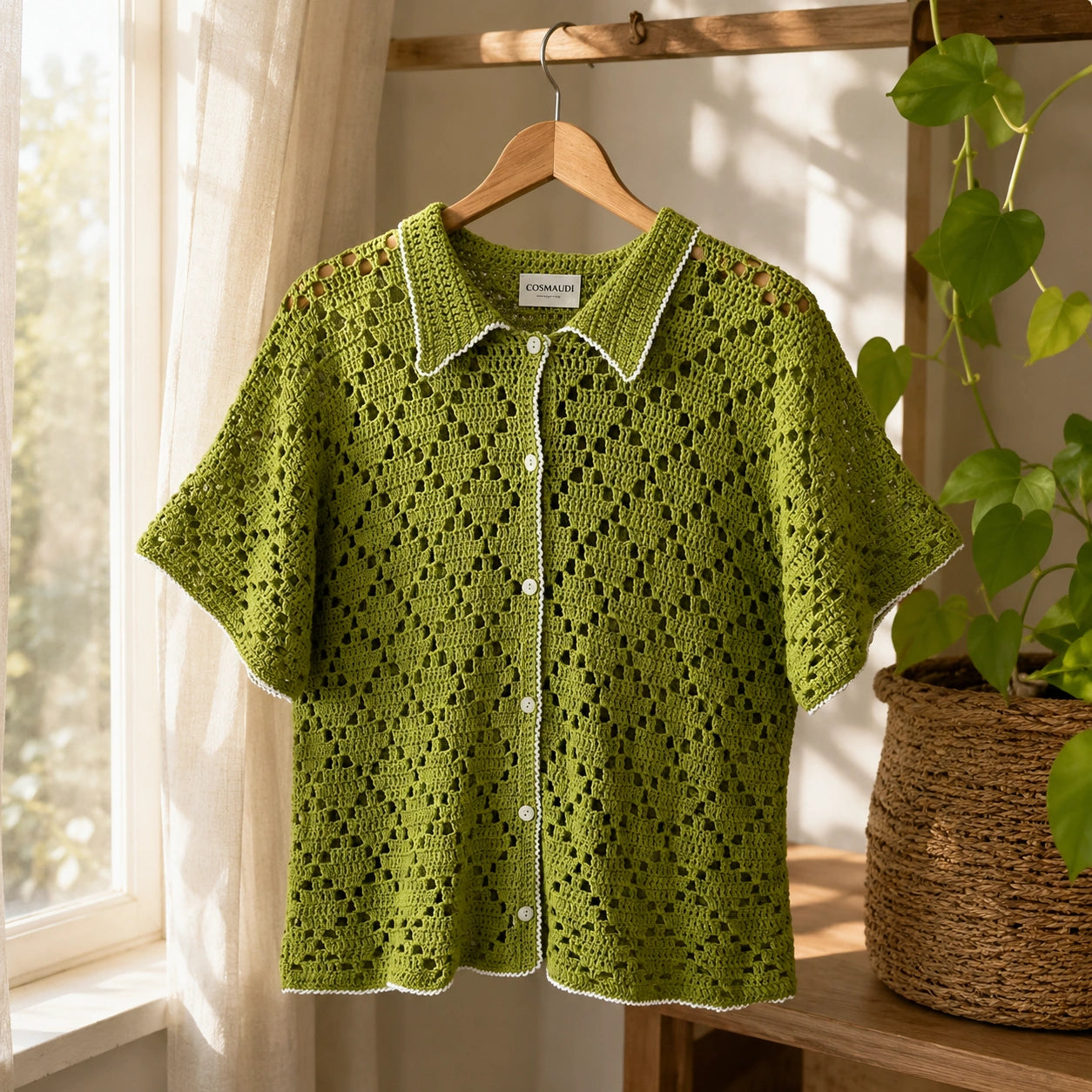 Yolanda Shirt Crochet Pattern - Textured Button-Up PDF, XS-5XL