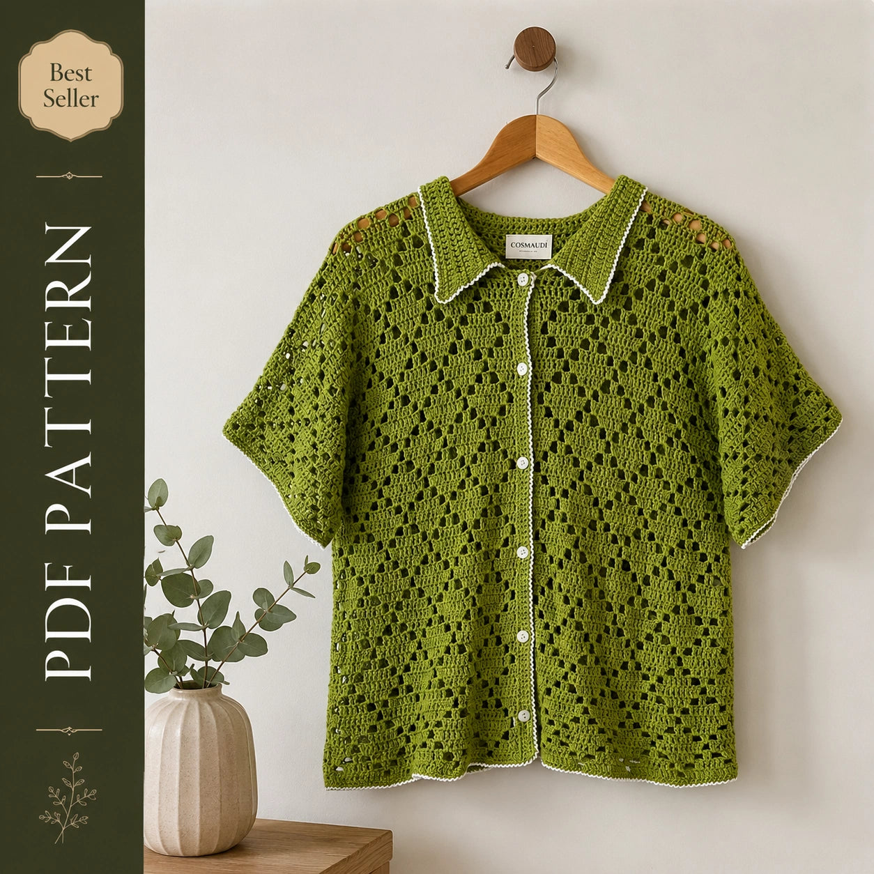 Yolanda Shirt Crochet Pattern - Textured Button-Up PDF, XS-5XL