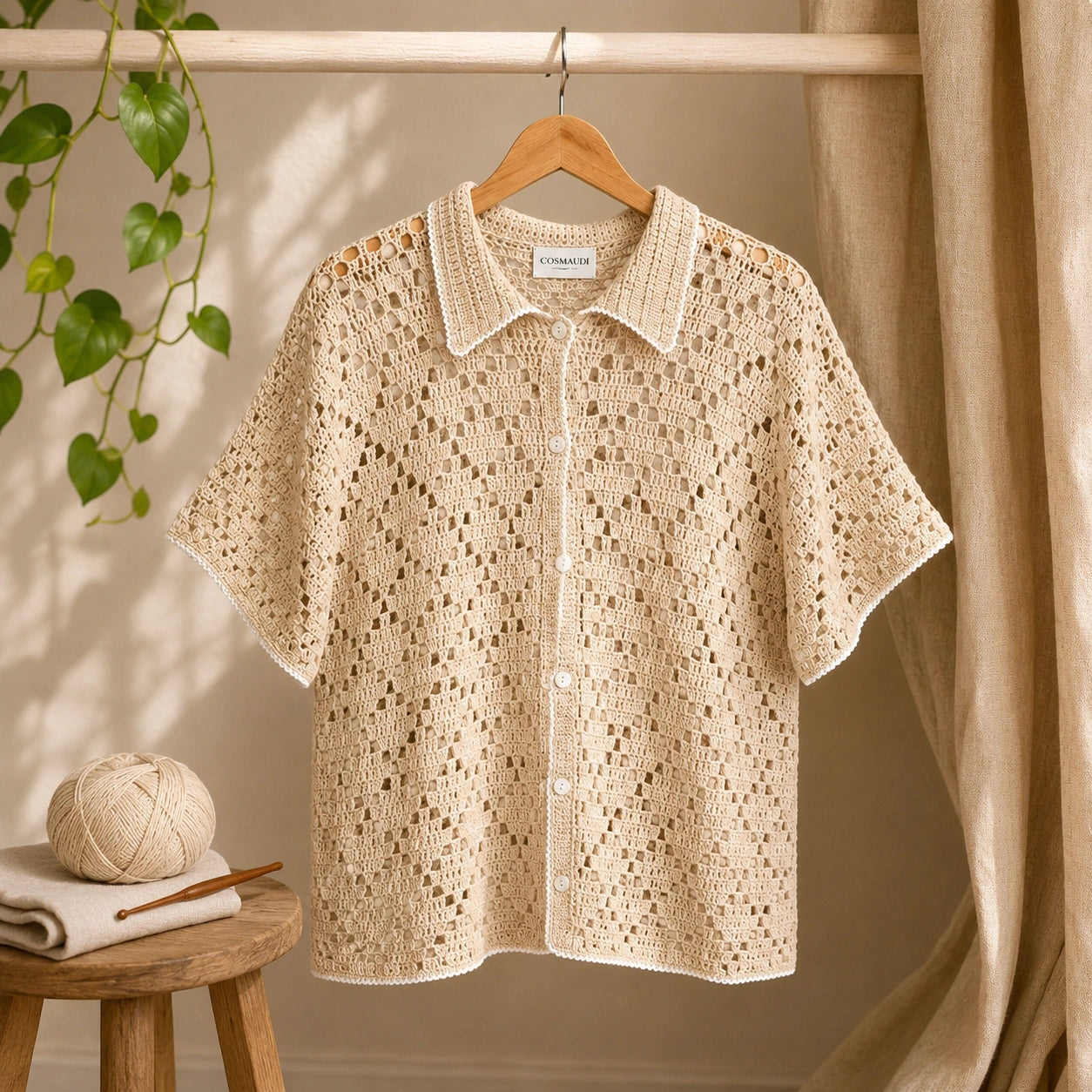 Yolanda Shirt Crochet Pattern - Textured Button-Up PDF, XS-5XL