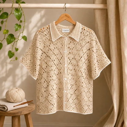 Yolanda Shirt Crochet Pattern - Textured Button-Up PDF, XS-5XL