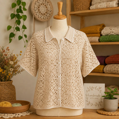 Yolanda Shirt Crochet Pattern - Textured Button-Up PDF, XS-5XL