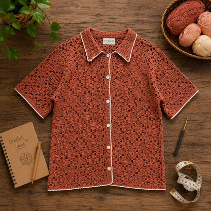 Yolanda Shirt Crochet Pattern - Textured Button-Up PDF, XS-5XL